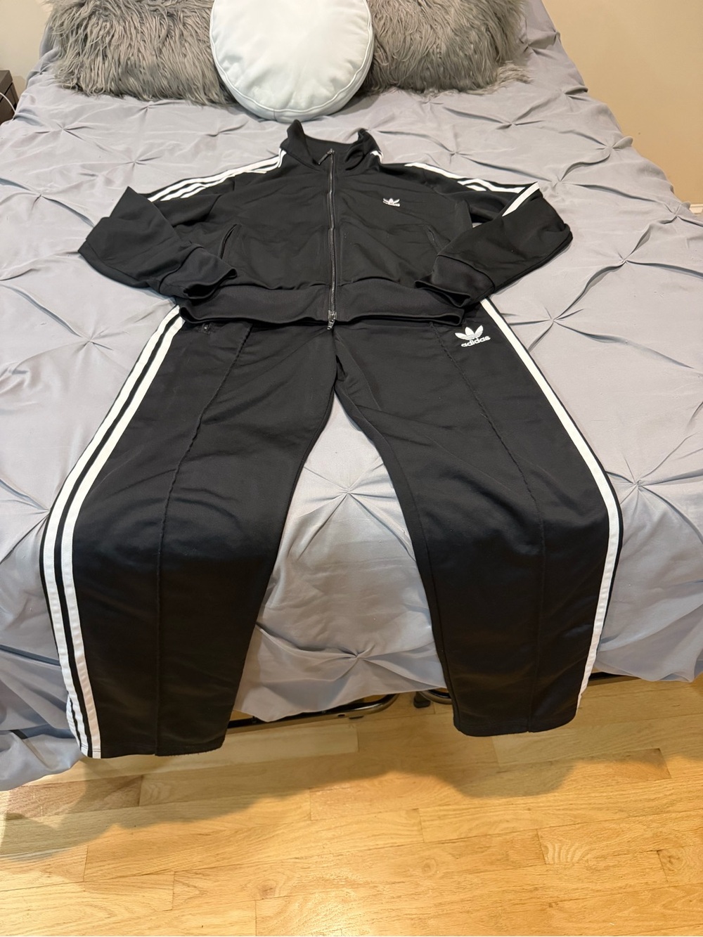 adidas Black Track Pants with White Side Stripes